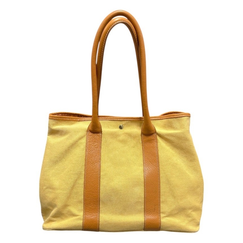 J. McLaughlin Yellow Canvas Leather Trim Tote Bag Gold Hardware Handbag